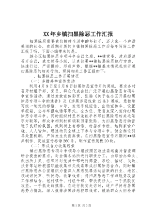 XX年乡镇扫黑除恶工作汇报
