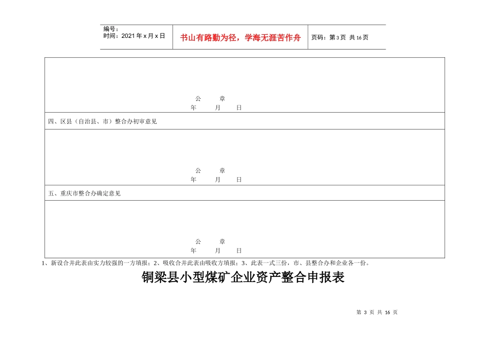 铜梁县小型煤矿企业资产整合申报表汇编_第3页