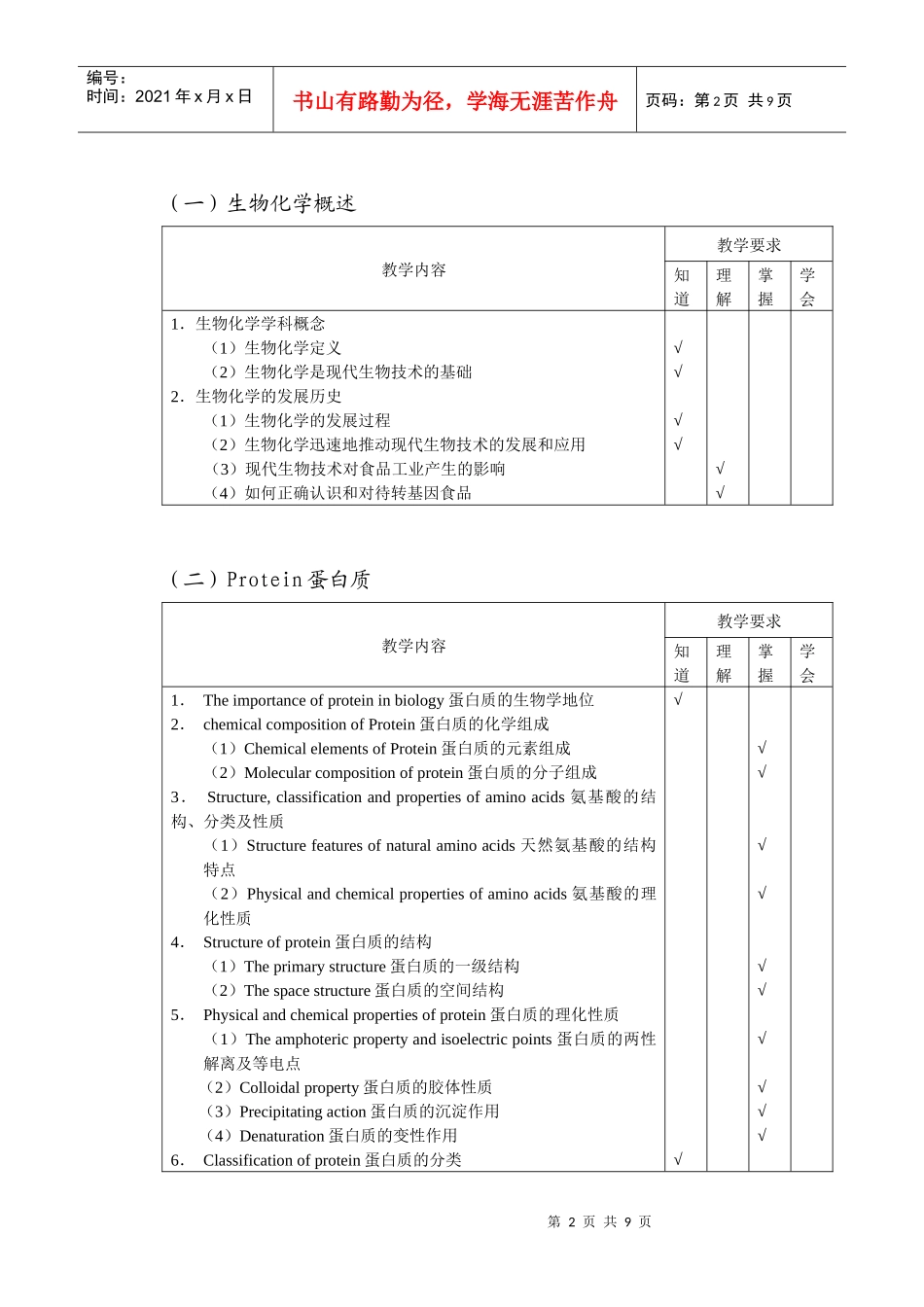 食品生物化学doc-《食品生物化学》课程标准_第2页