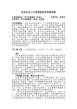 浅论人力资源高效利用新战略