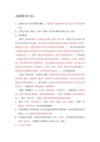 金融地产原材料大行业题纲