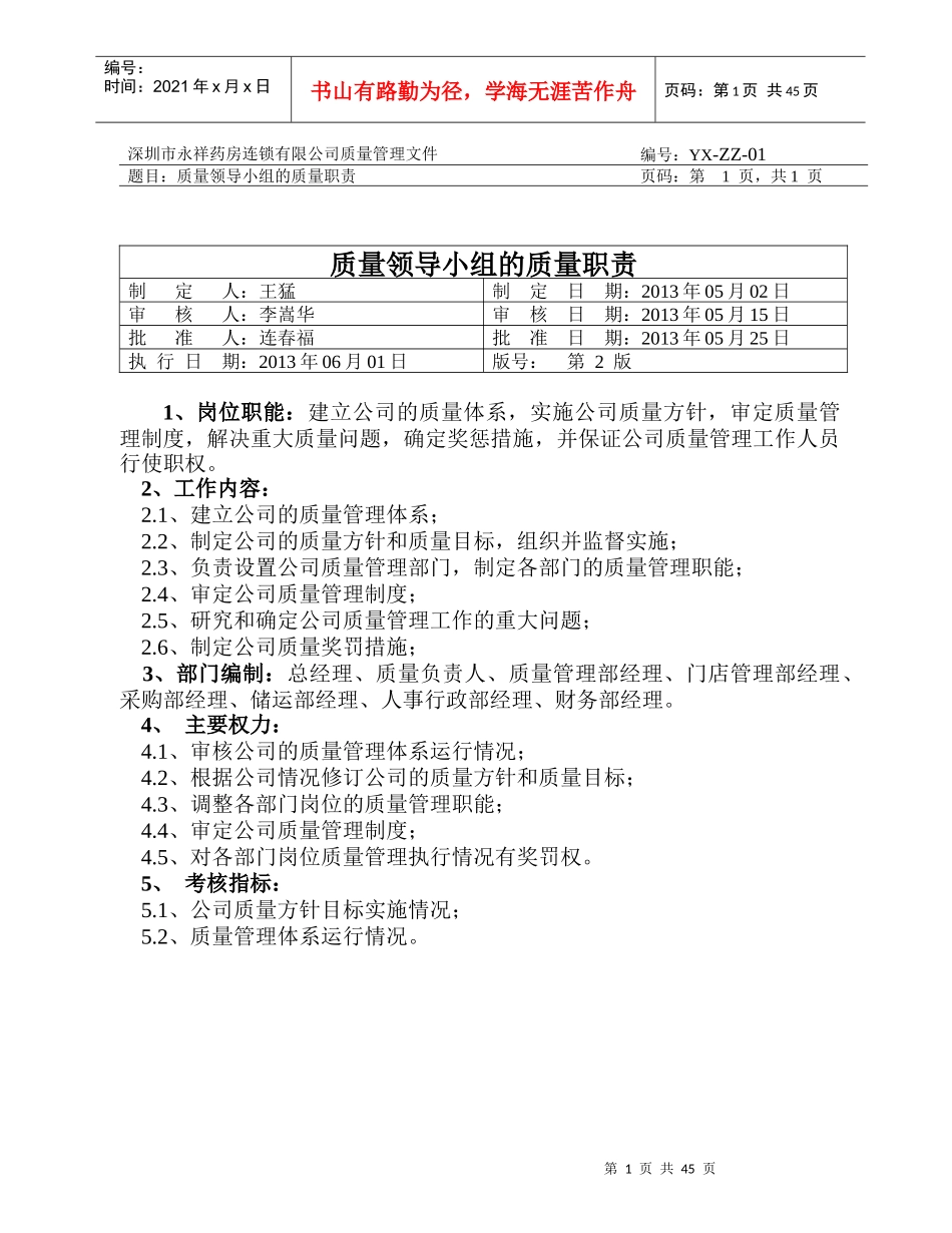 质量职责(药品连锁企业)_第1页