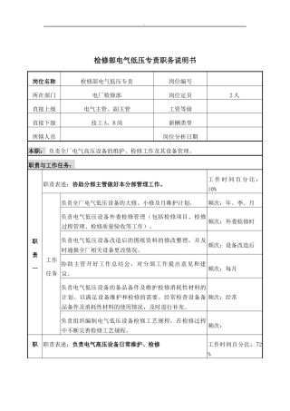 电气低压专责岗位说明书