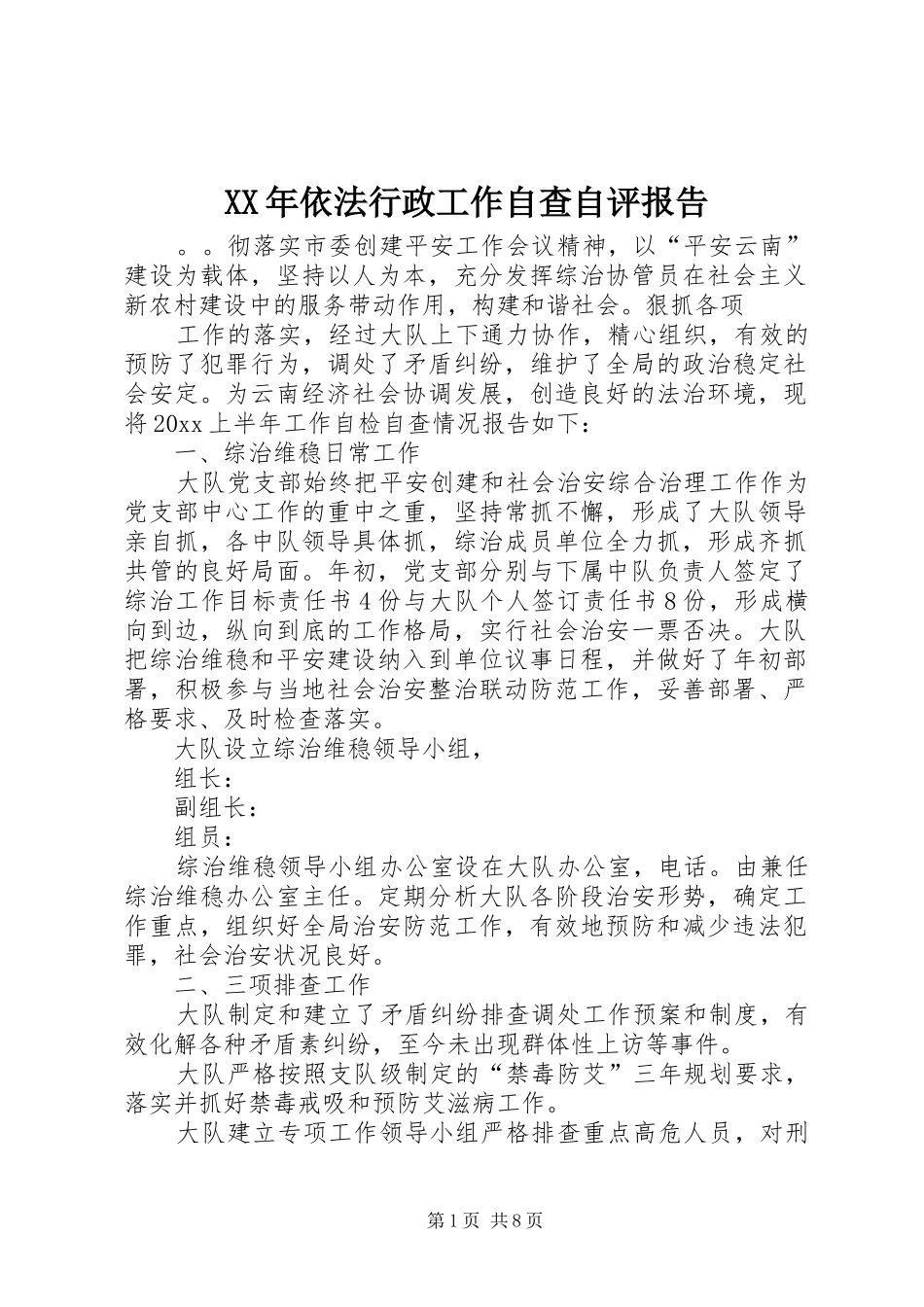 XX年依法行政工作自查自评报告_第1页