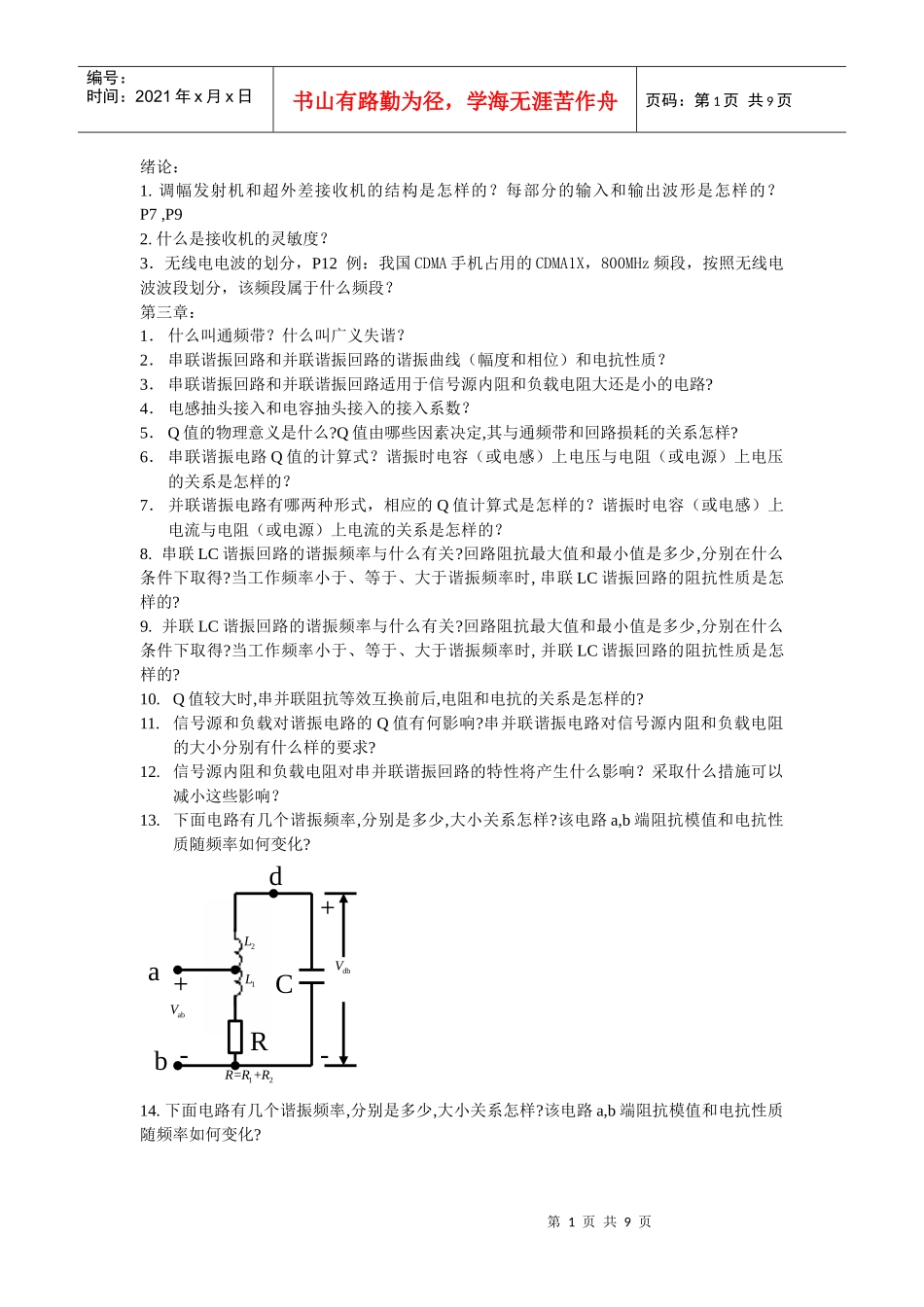 通信电子线路问题汇总-student_第1页