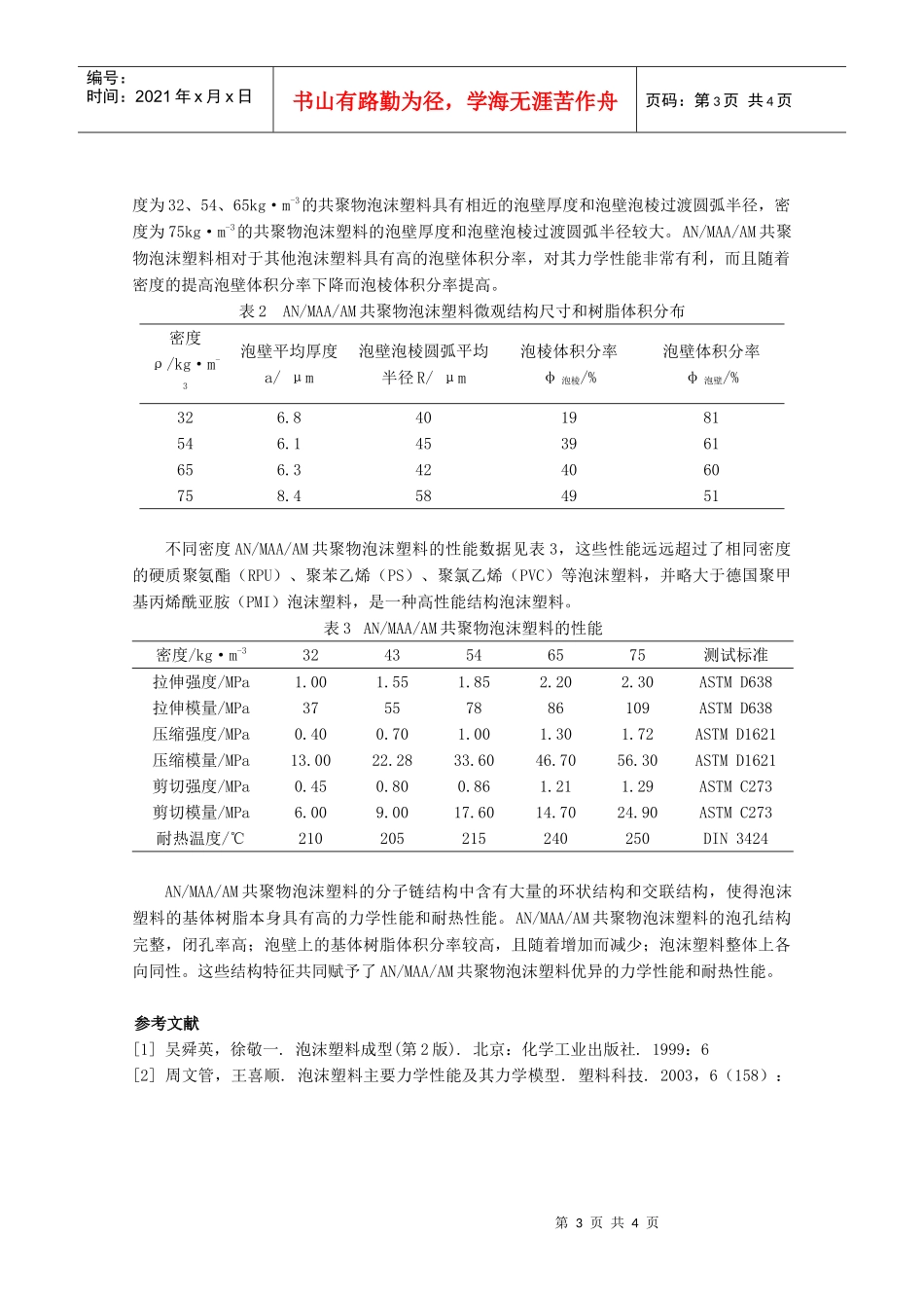 聚甲基丙烯酰亚胺泡沫塑料的研究_第3页