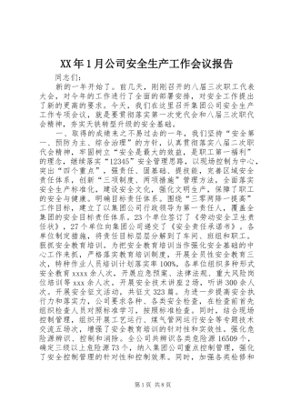 XX年1月公司安全生产工作会议报告