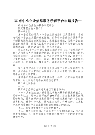 XX市中小企业信息服务示范平台申请报告一