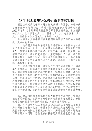 XX年职工思想状况调研座谈情况汇报
