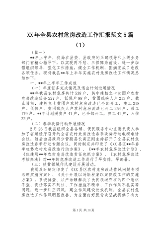 XX年全县农村危房改造工作汇报范文5篇（1）