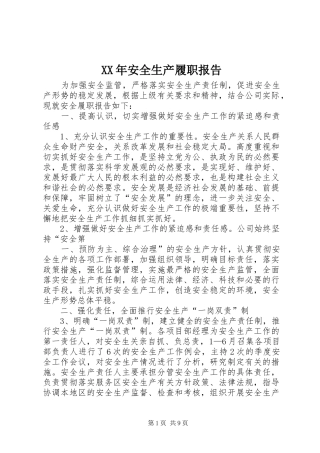 XX年安全生产履职报告