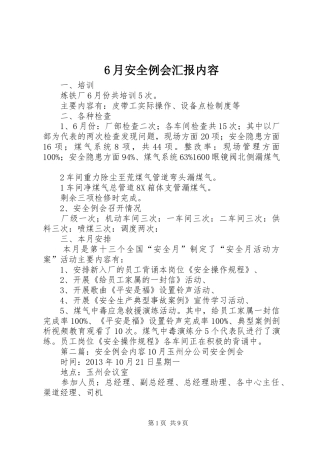 6月安全例会汇报内容