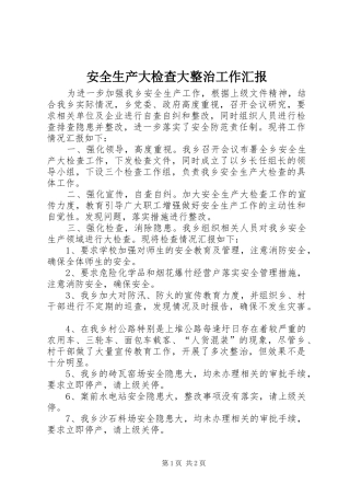 安全生产大检查大整治工作汇报