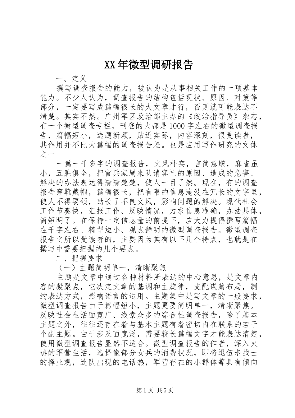 XX年微型调研报告_第1页