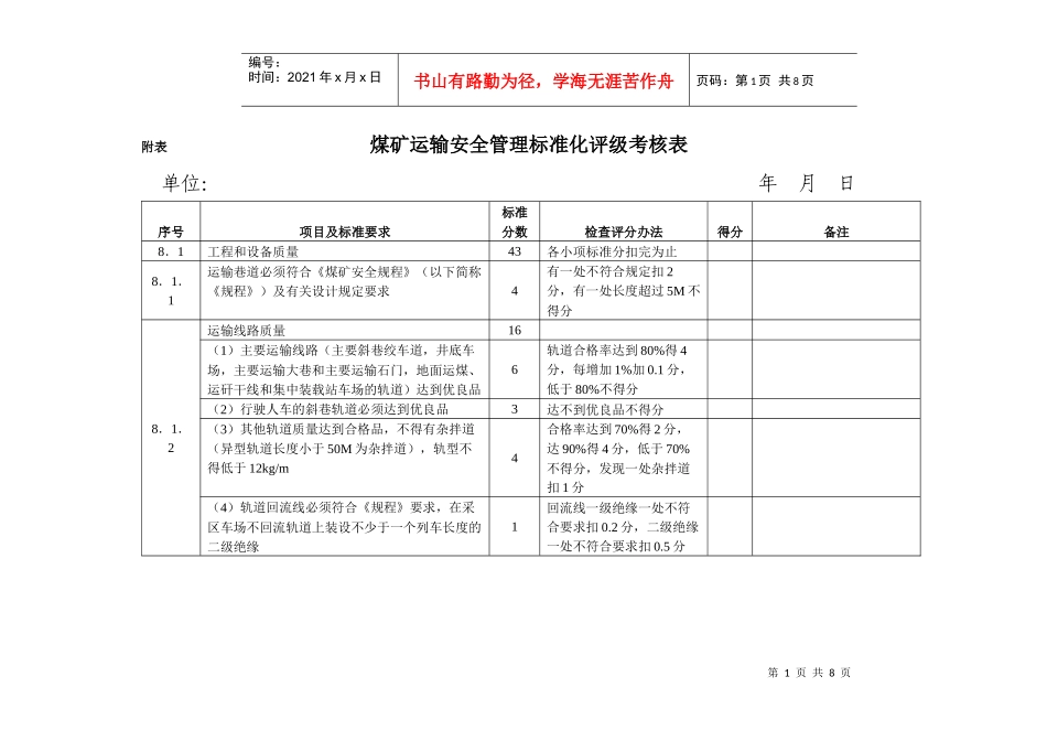 运输管理考评表_第1页