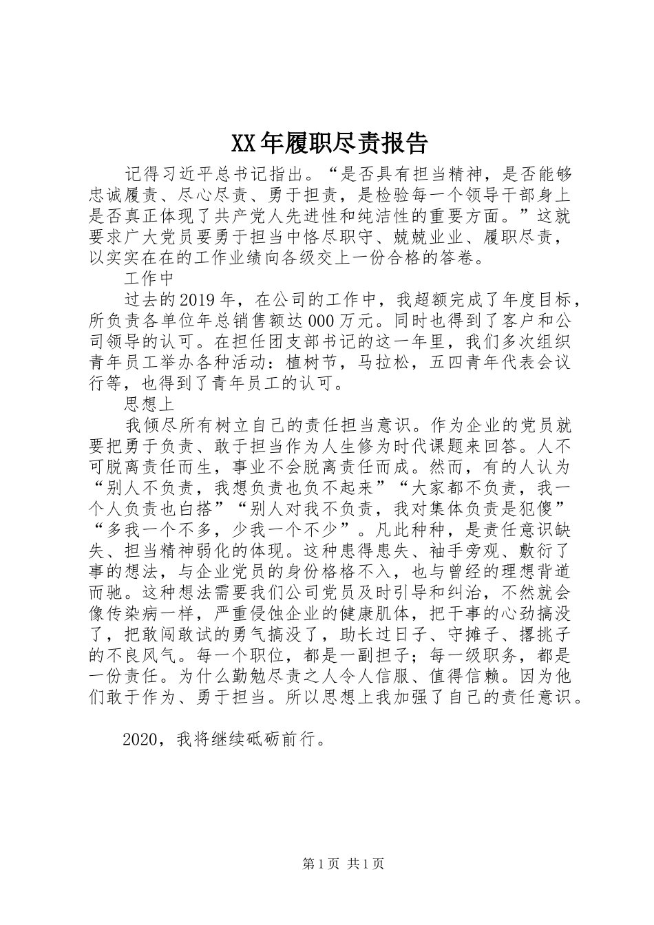 XX年履职尽责报告_第1页