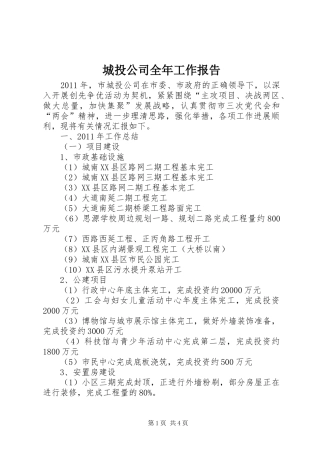 城投公司全年工作报告