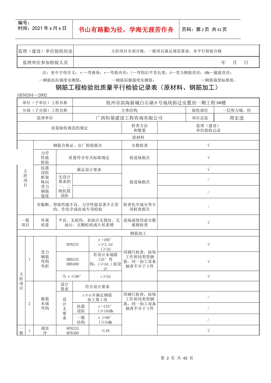 钢筋工程检验批质量验收记录(原材料、钢筋加工)_第2页