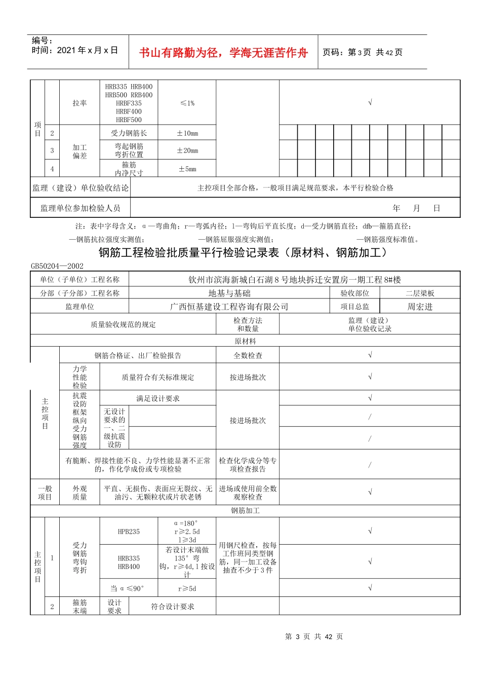 钢筋工程检验批质量验收记录(原材料、钢筋加工)_第3页