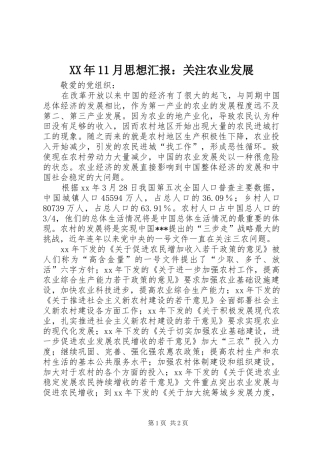 XX年11月思想汇报：关注农业发展