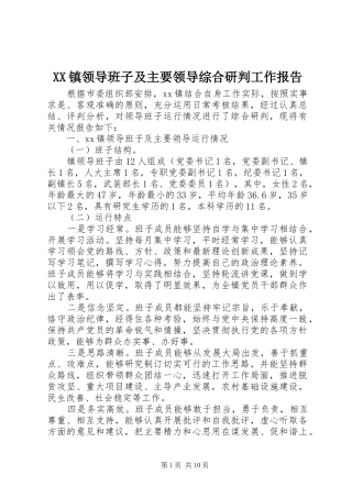 XX镇领导班子及主要领导综合研判工作报告