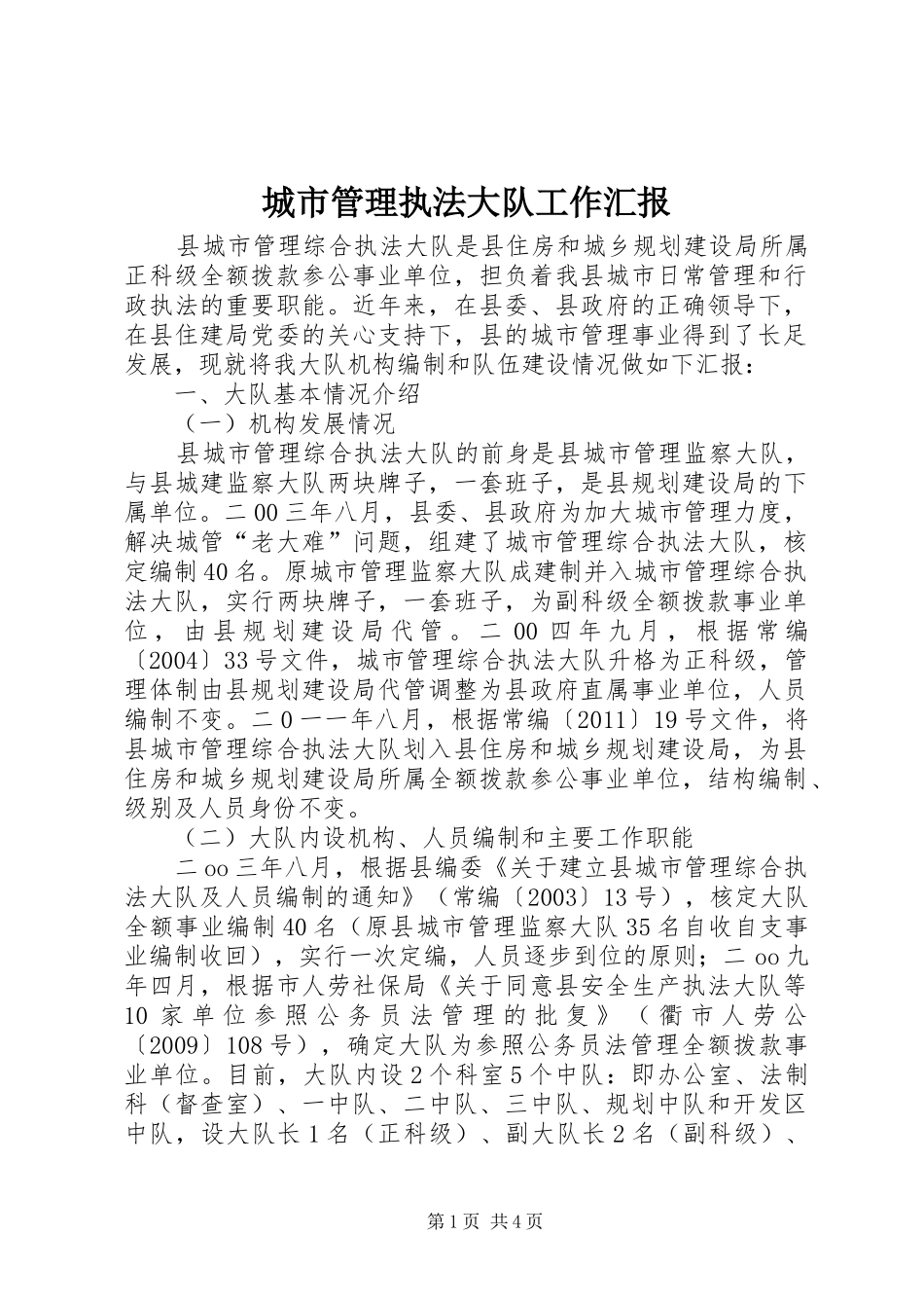 城市管理执法大队工作汇报_第1页