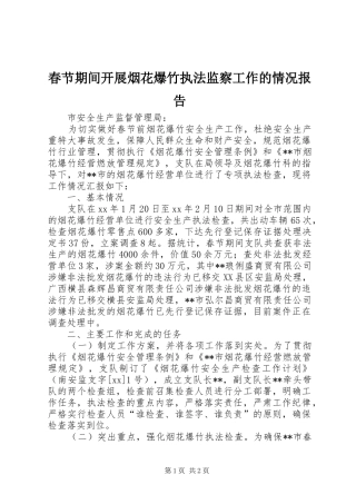 春节期间开展烟花爆竹执法监察工作的情况报告
