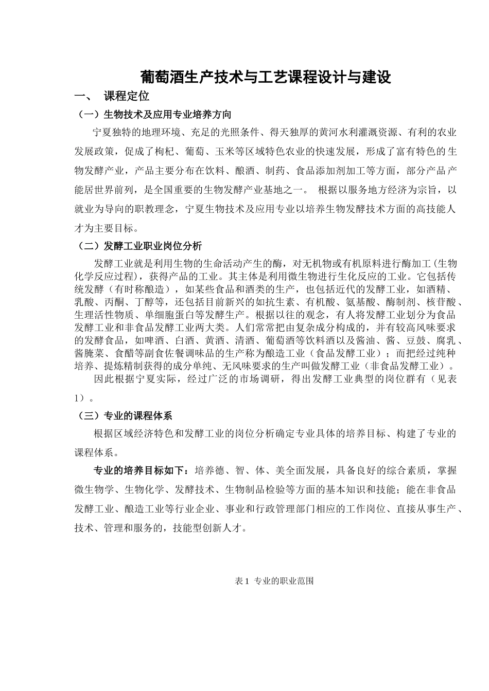 葡萄酒生产技术与工艺课程设计与建设_第1页