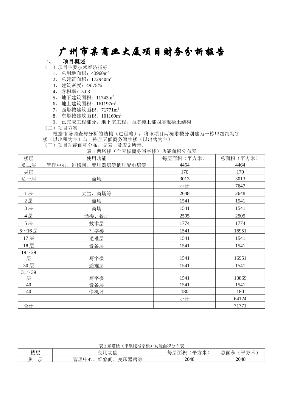 某商业大厦项目财务分析报告_第1页