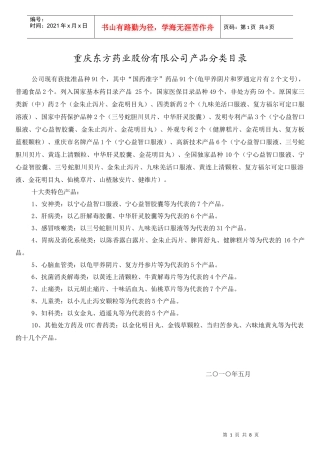 重庆东方药业股份有限公司产品分类目录