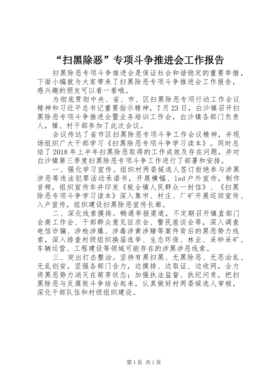 “扫黑除恶”专项斗争推进会工作报告_第1页