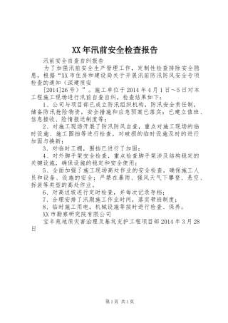XX年汛前安全检查报告