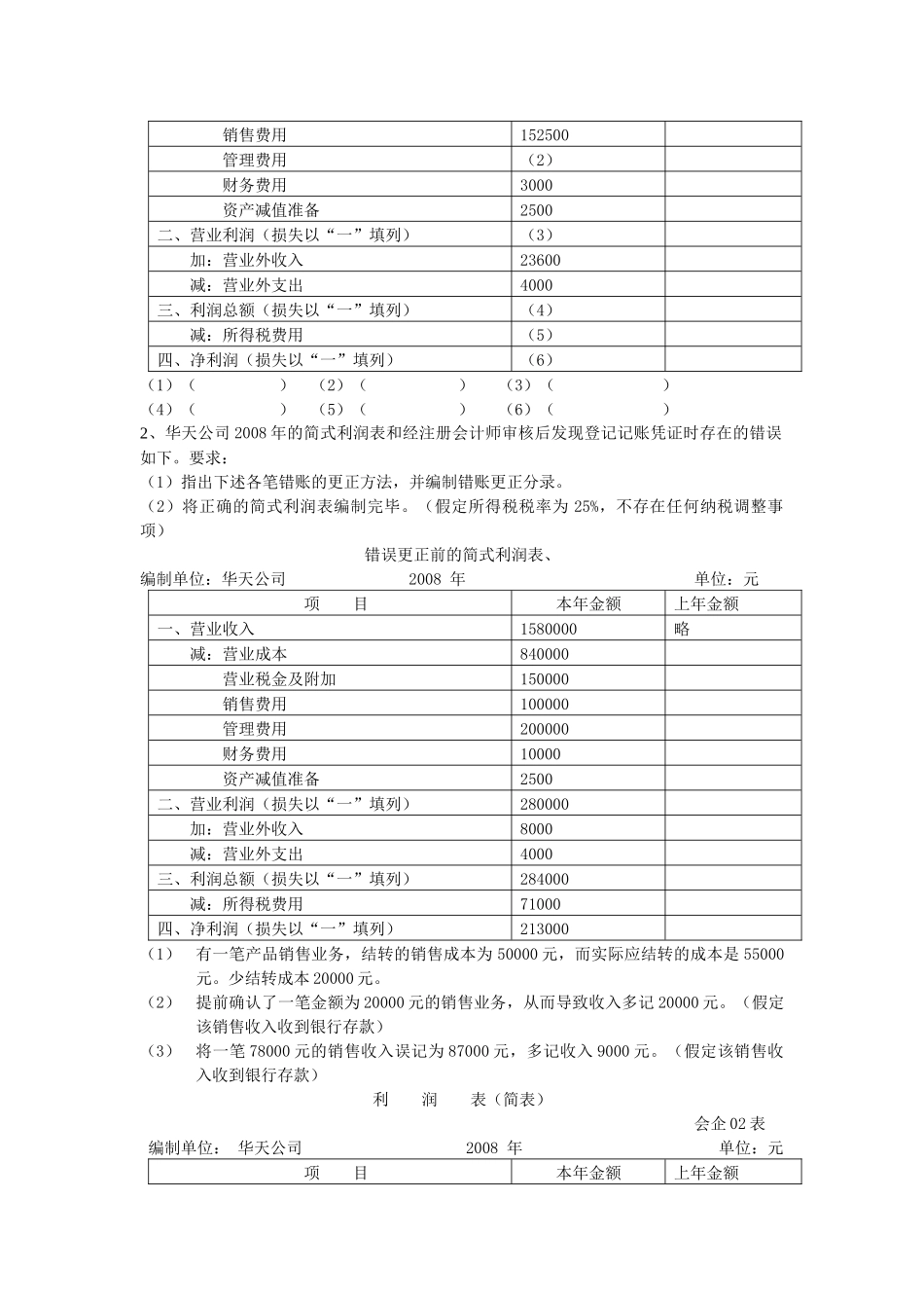 会计基础无纸化考试综合练习题(利润表)[1]_第2页