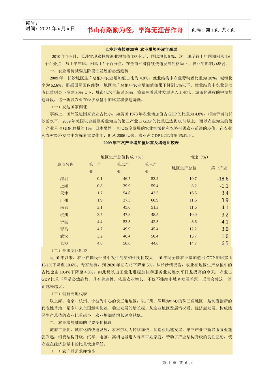 长沙经济转型加快 农业增势将逐年减弱_第1页