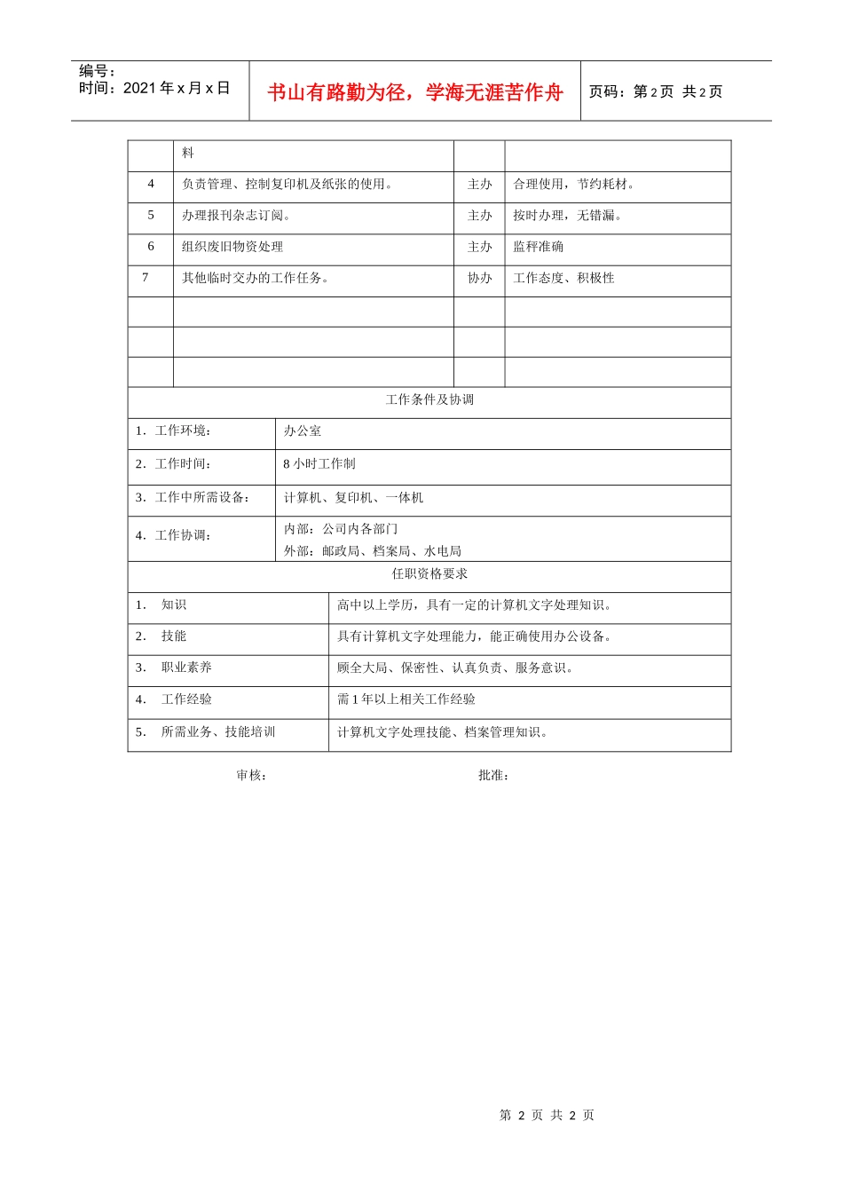 电力集团某大型电气配件企业打字员岗位说明书_第2页