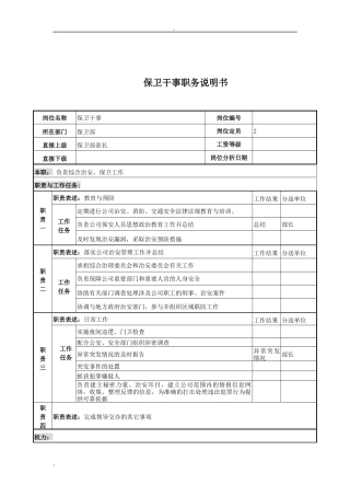 电力公司保卫干事岗位说明书