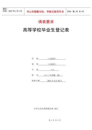 高等学校毕业生登记表电子范本