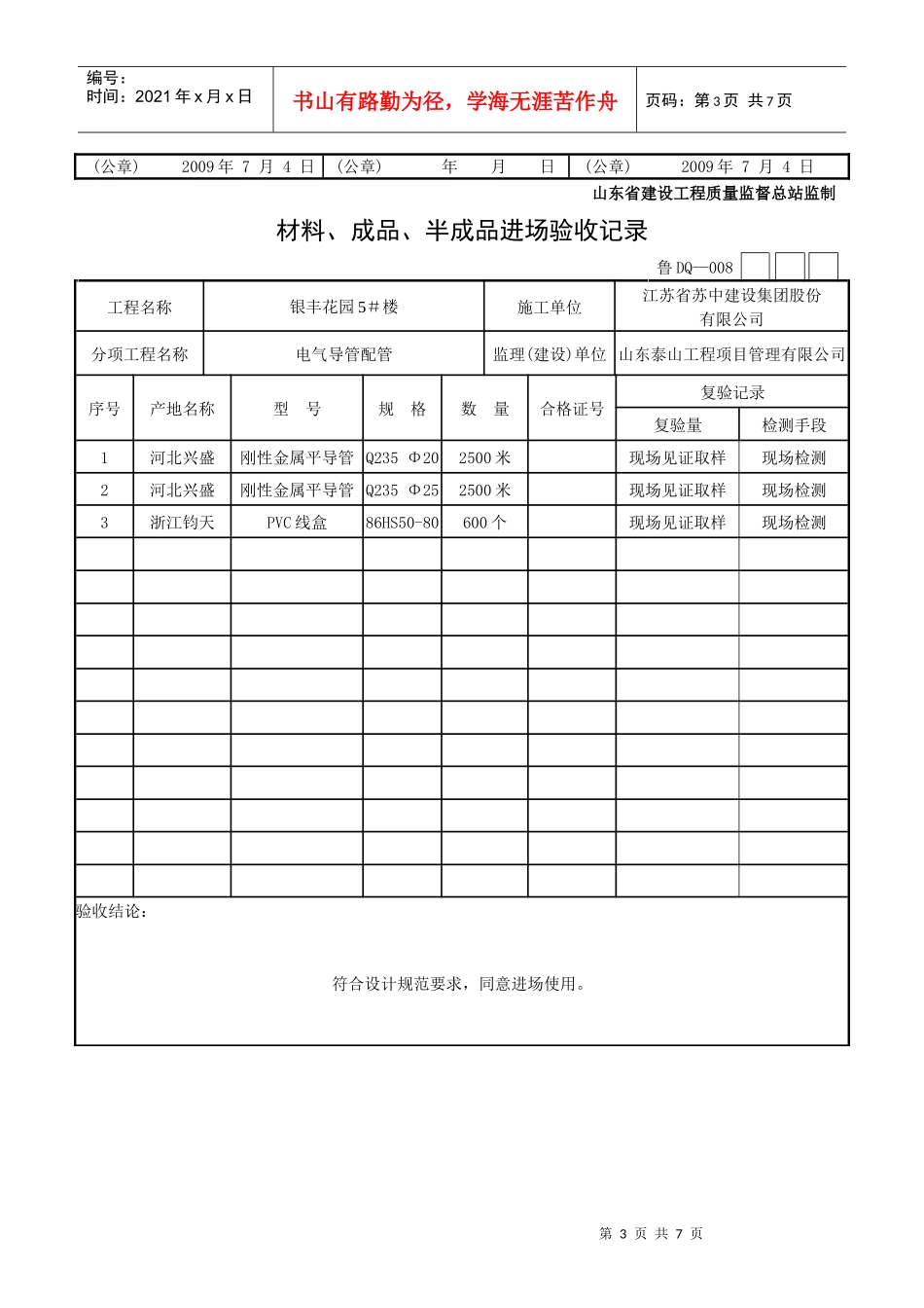 电气材料、成品、半成品进场验收记录_第3页