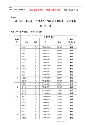 西南石油大学“TI”杯电子设计竞赛报名表
