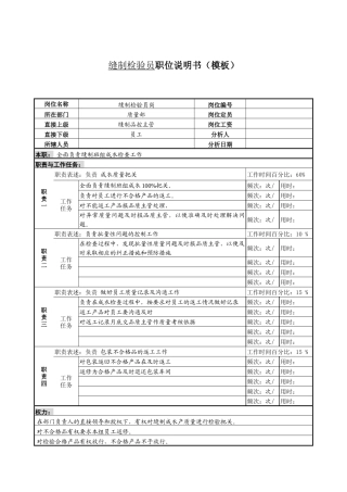 某服装生产企业缝制检验员职位说明书