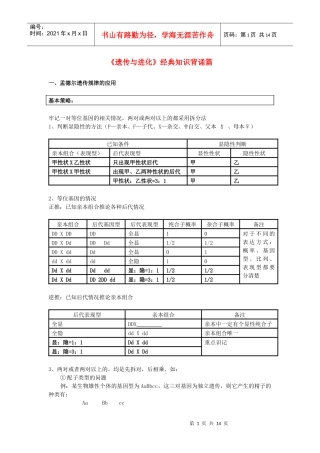 高中生物 《遗传与进化》经典知识背诵篇素材 新人教版必修2