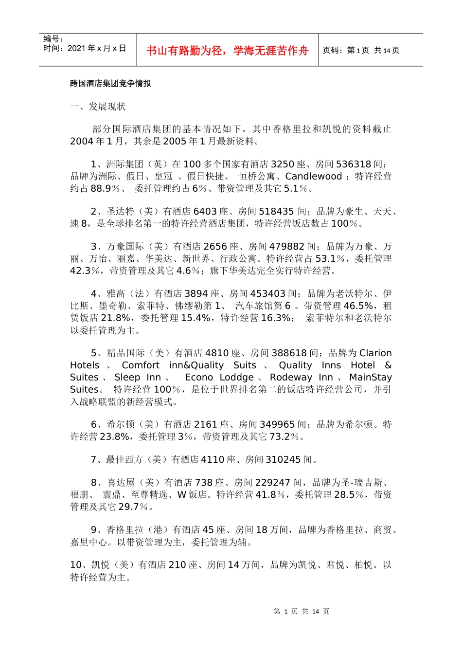 跨国酒店集团竞争情报_第1页