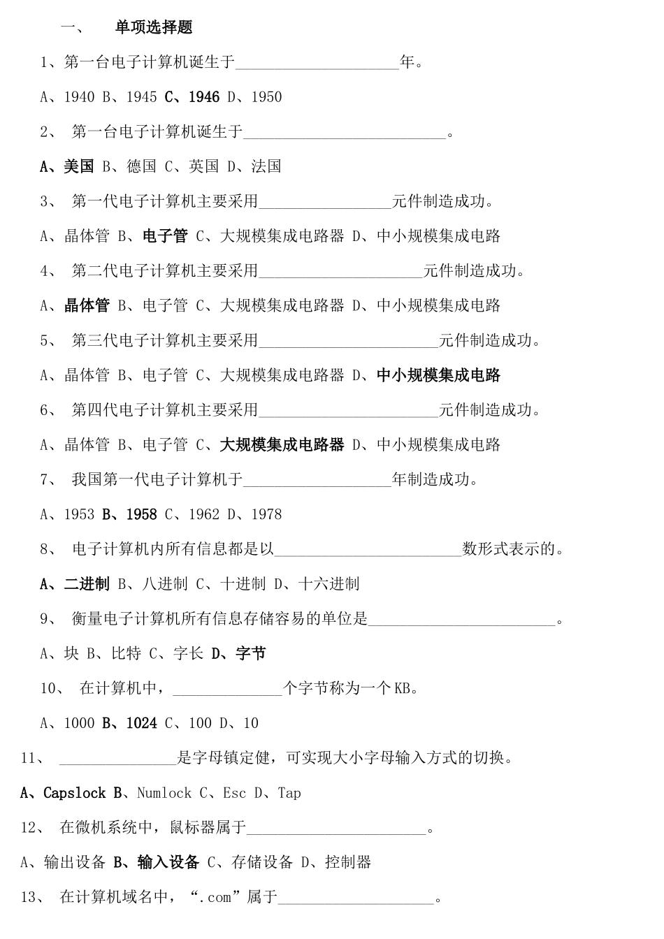 教育部会计电算化考试试题黄皮卷_第2页