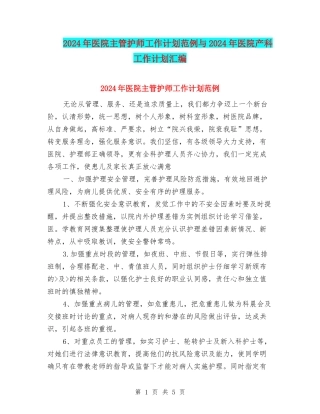2024年医院主管护师工作计划范例与2024年医院产科工作计划汇编