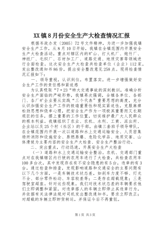 XX镇8月份安全生产大检查情况汇报
