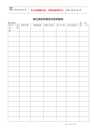 绿化部库房领用农药明细表