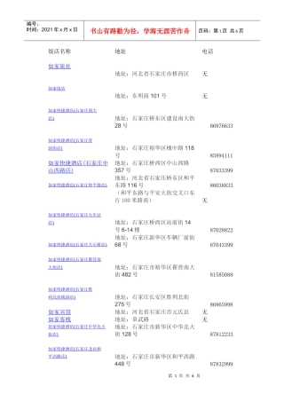 石家庄快捷酒店的地址和联系方式