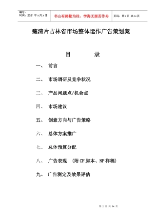 癃清片药品吉林省市场整体运作广告策划方案》(76