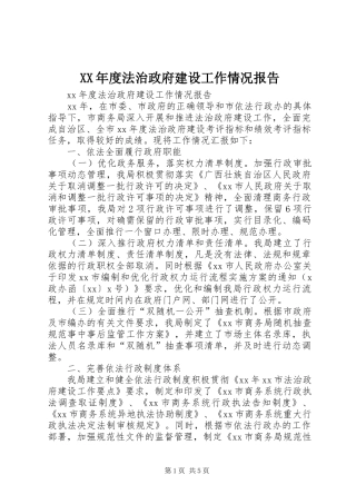 XX年度法治政府建设工作情况报告