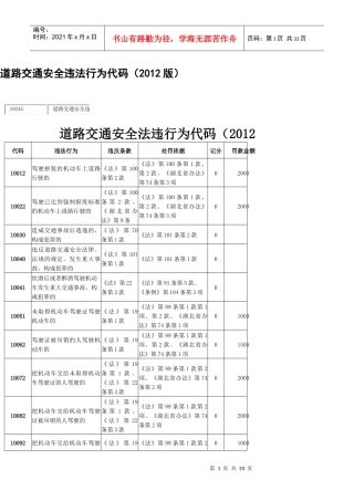 道路交通安全违法行为代码(XXXX版)